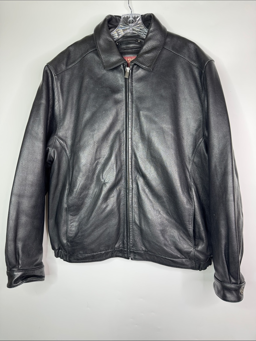 Wilson's Thinsulate Leather Black Full Zip Lined Bomber Jacket Size XL